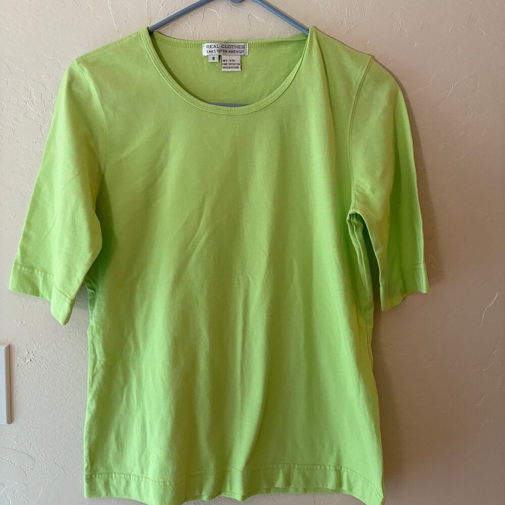 Women''s REAL CLOTHES - Saks Fifth Ave - T-Shirt - Neon Green - Size S.